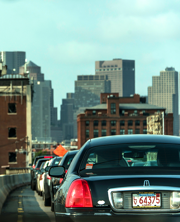 Line of cars in a heavy traffic highway